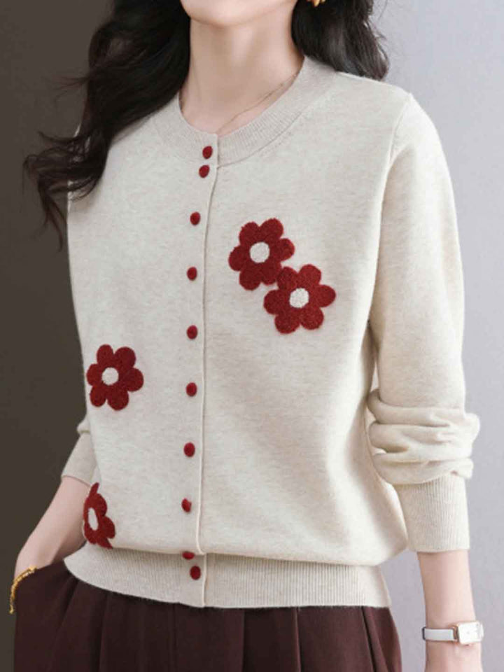 Destiny Daily Crew Neck Embroidered Knitted Cardigan