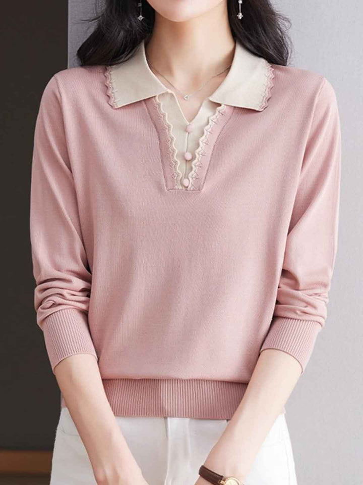 Sophia Loose Lapel Pullover Knitted Top