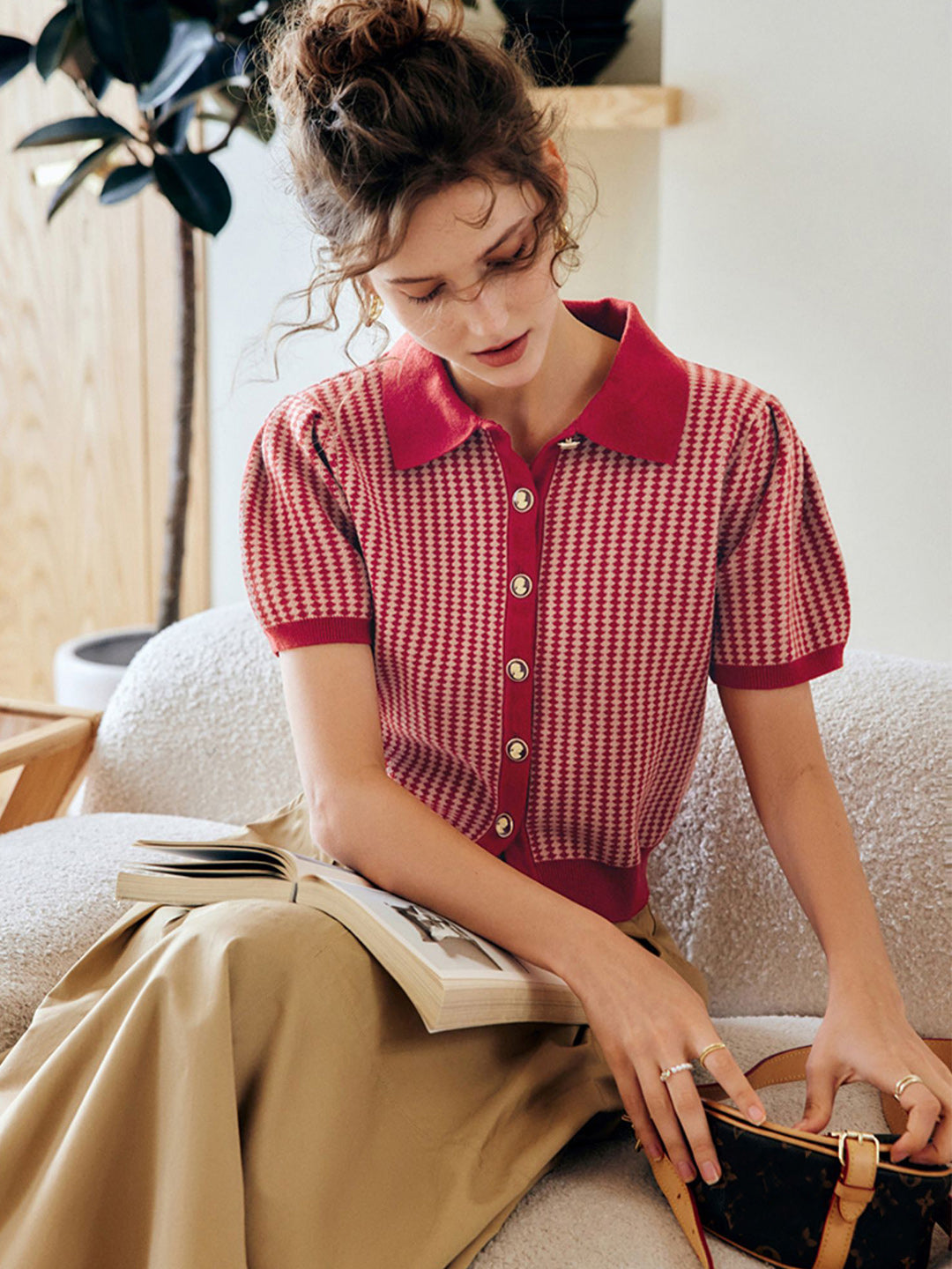 Madison Vintage Diamond Cropped Knitted Cotton Top