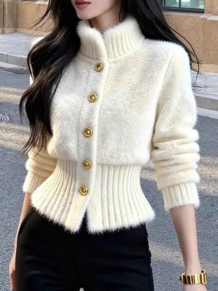 Chloe Warm Turtleneck Solid Color Fleece Outerwear