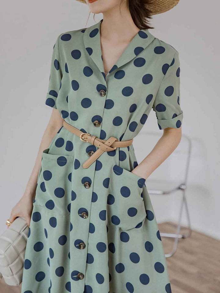 Brianna Retro V-neck Polka Dot Dress