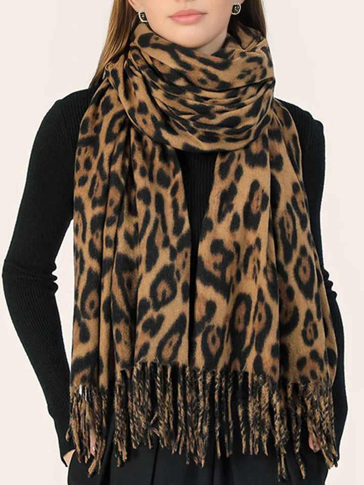 Leopard Printed Tassel Scarf