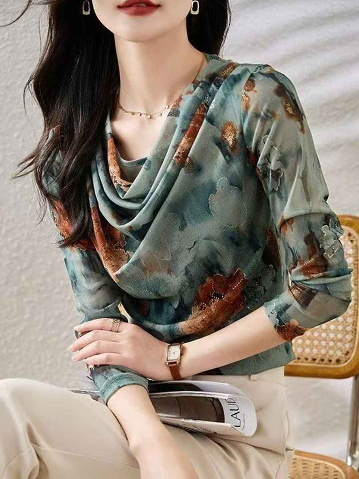 Ella Slim Stack Collar Printed Mesh Top