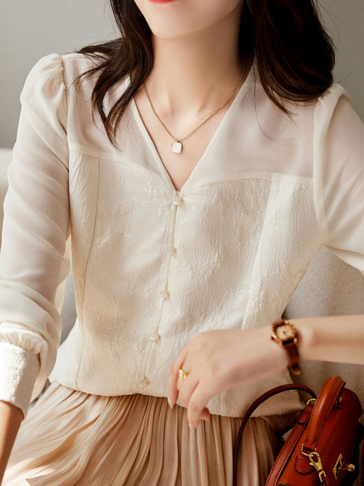 Sophie Chic V-Neck Mesh Embroidered Top