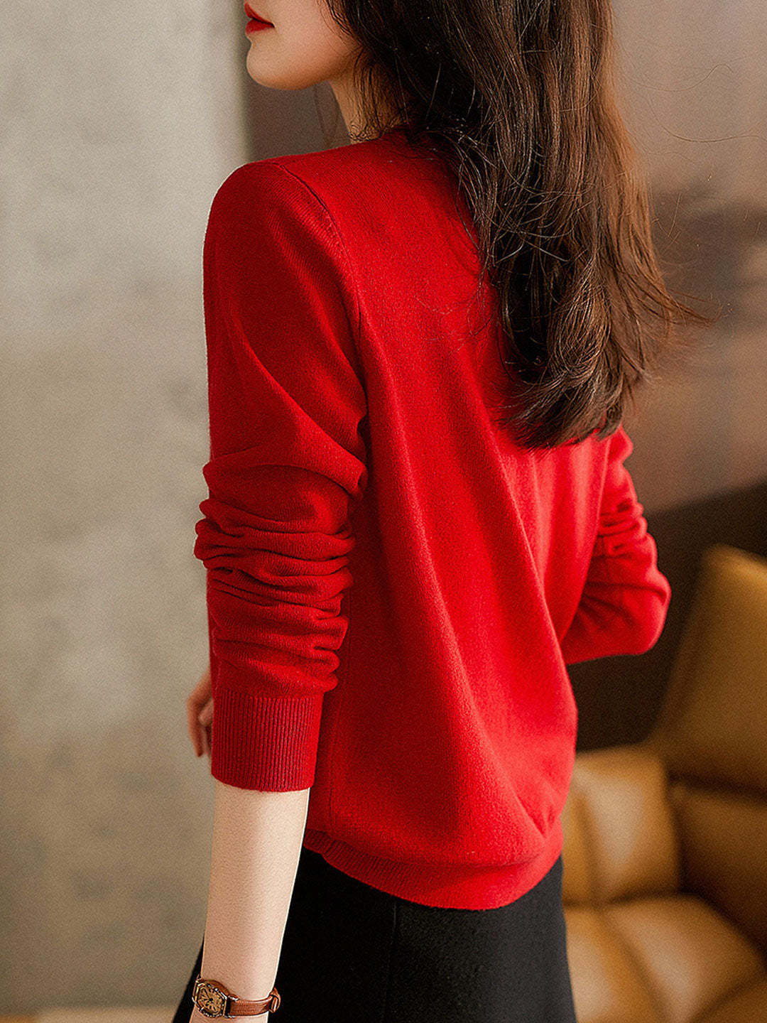 Sophia Classic Crew Neck Solid Color Knitted Cardigan-Royal Blue