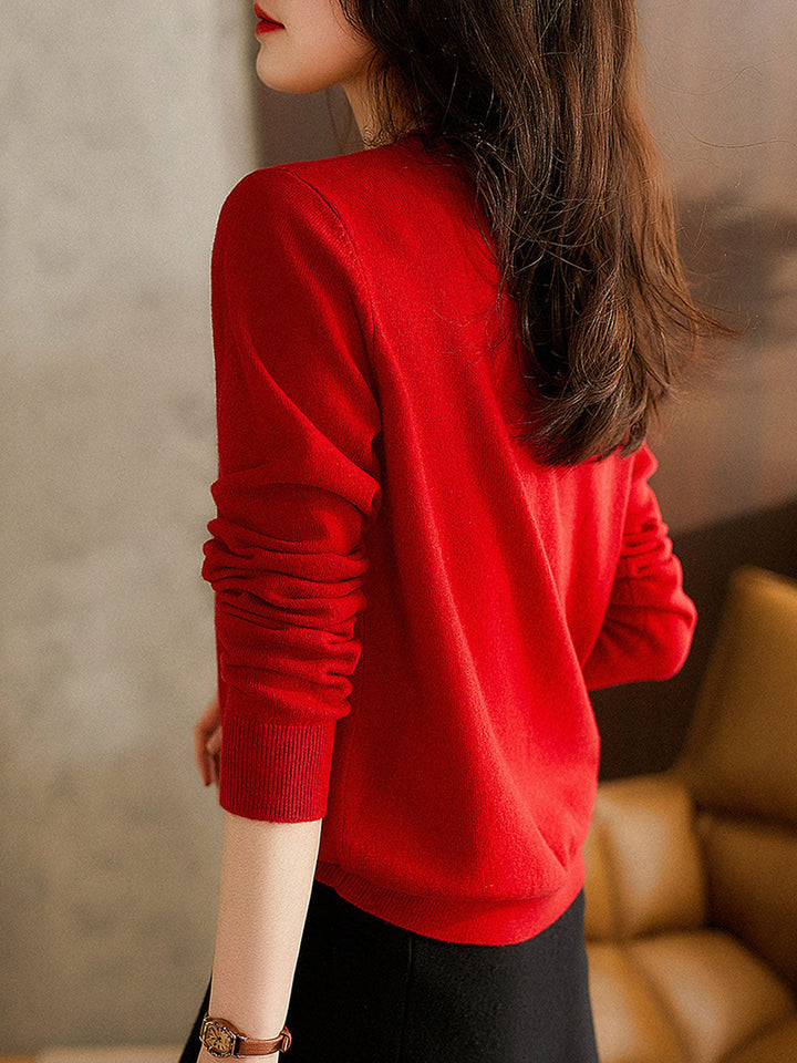 Sophia Classic Crew Neck Solid Color Knitted Cardigan-Royal Blue