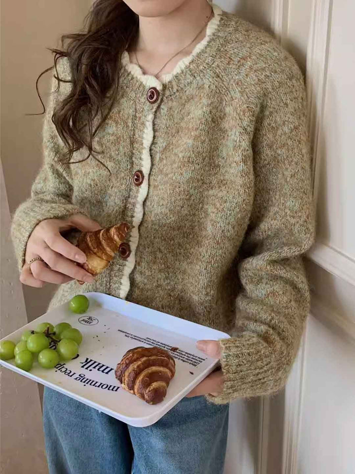 Emma Loose Crew Neck Colorblock Knitted Cardigan