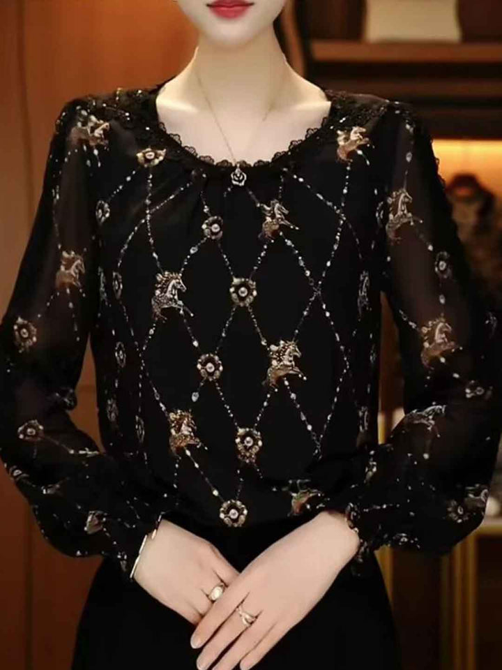 Natalie Elegant Crew Neck Printed Top