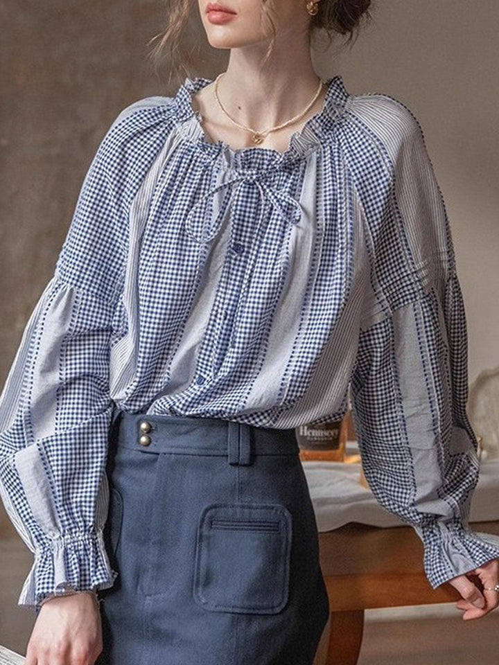 Isabella Retro Ruffled Collar Lantern Sleeve Top