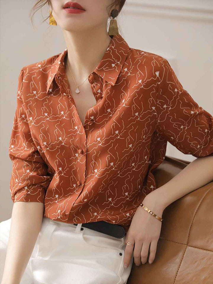 Sophia Loose Polo Collar Printed Shirt