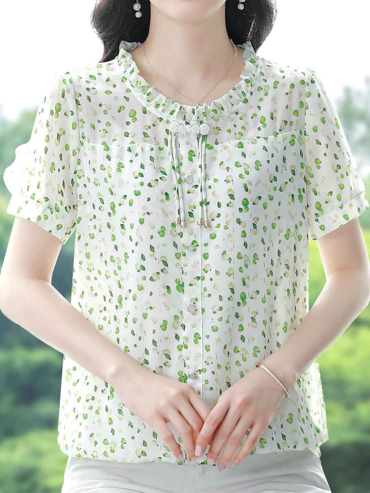 Aubrey Loose Crew Neck Floral Chiffon Blouse