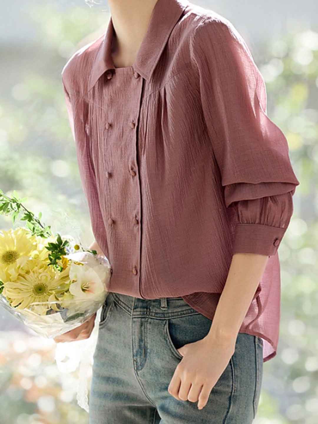 Chloe Daily Lapel Pleated Textured Top