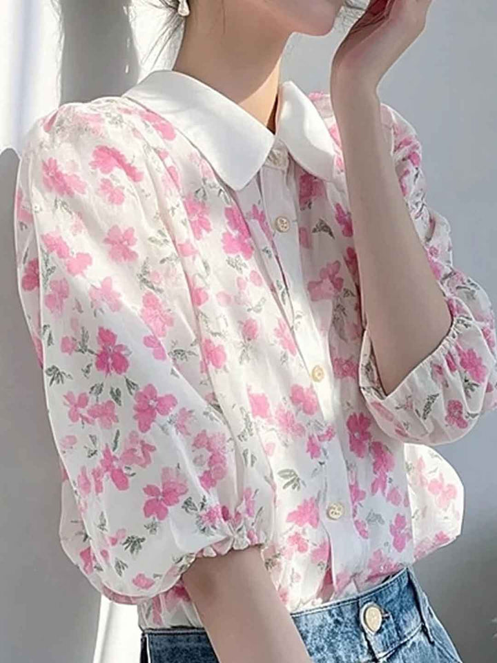 Nevaeh Daily Lapel Printed Chiffon Top