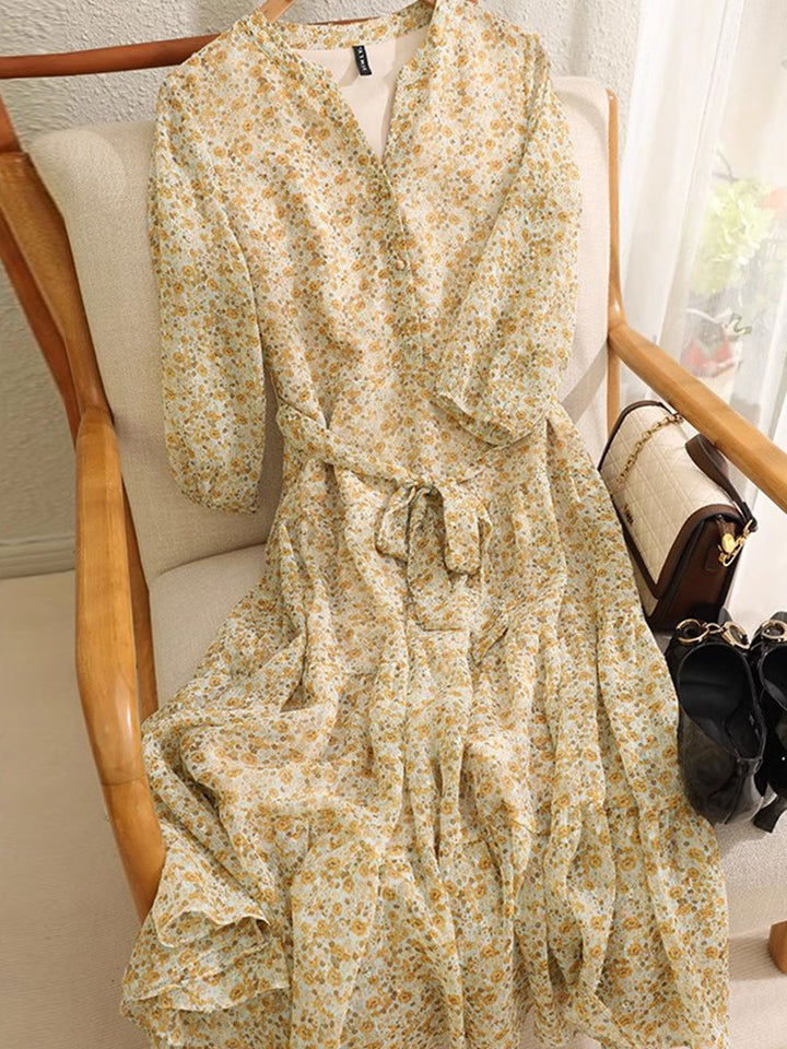 Alexis Vintage Ruffle Floral Chiffon Dress