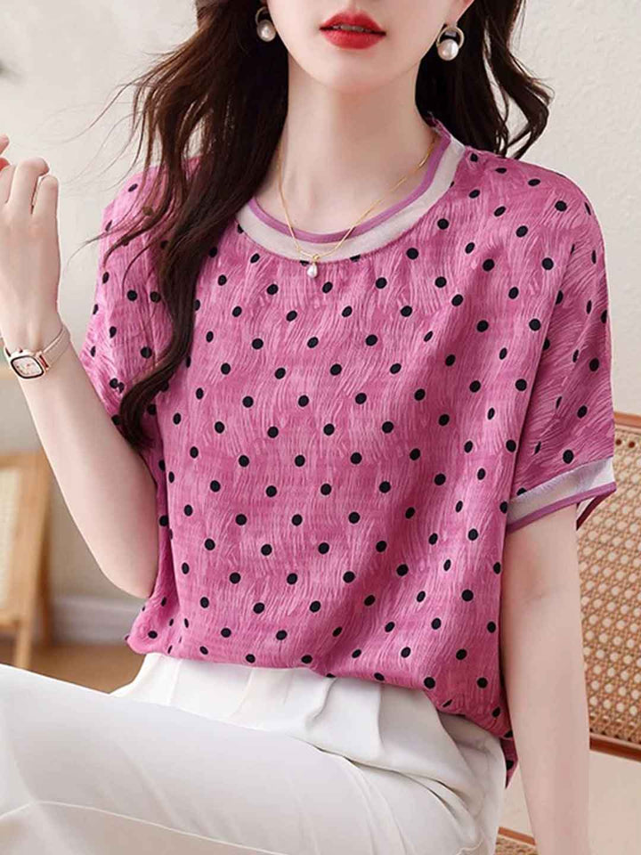 Sofia Loose Crew Neck Polka Dot Top