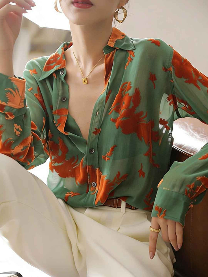 Camila Classic Lapel Jacquard Chiffon Shirt