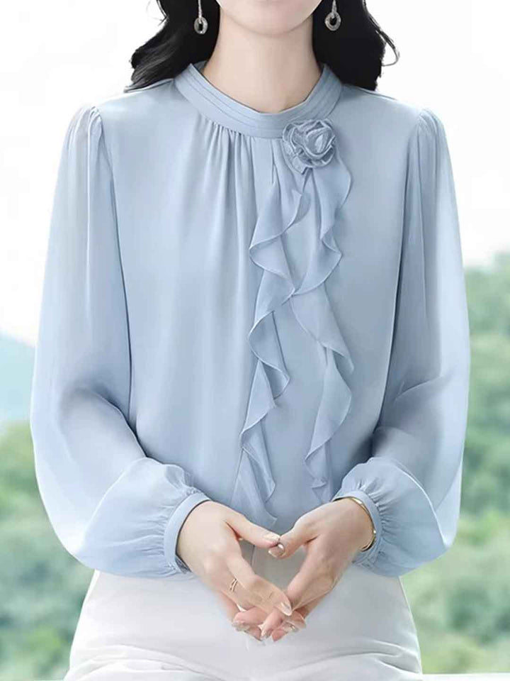 Lillian Elegant Crew Neck Lantern Sleeve Chiffon Shirt