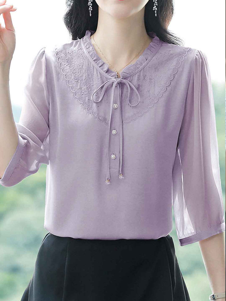 Maria Classic V-Neck Lantern Sleeve Auricular Lace Top