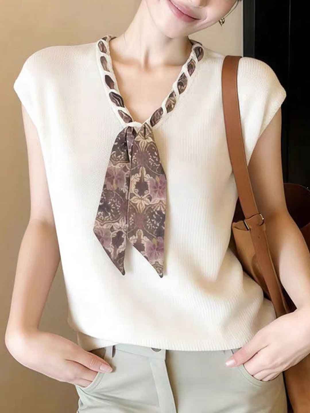 Emma Loose V-Neck Sleeveless Ribbon Top