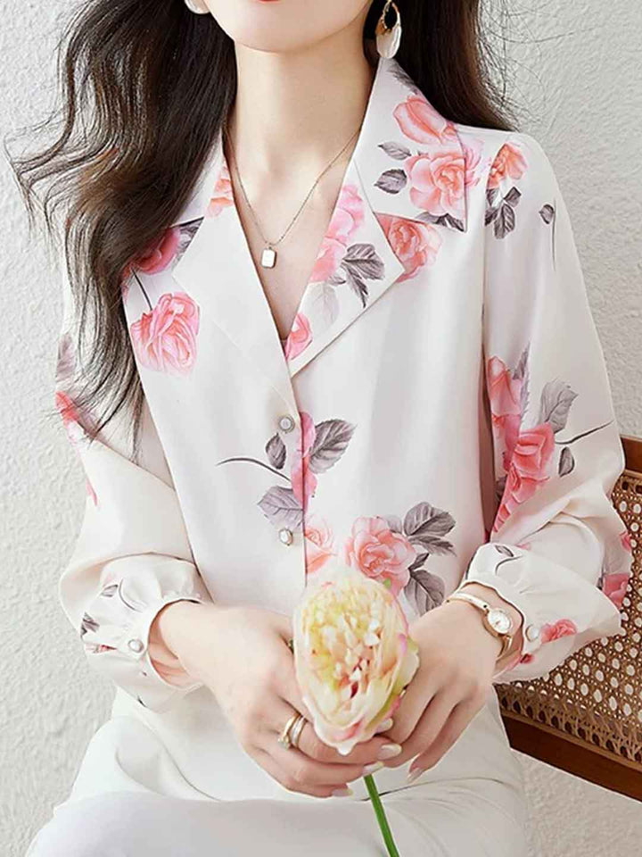 Lillian Elegant Suit Collar Printed Shirt
