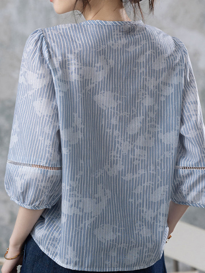 Riley Casual V-Neck Lace Embroidered Blouse