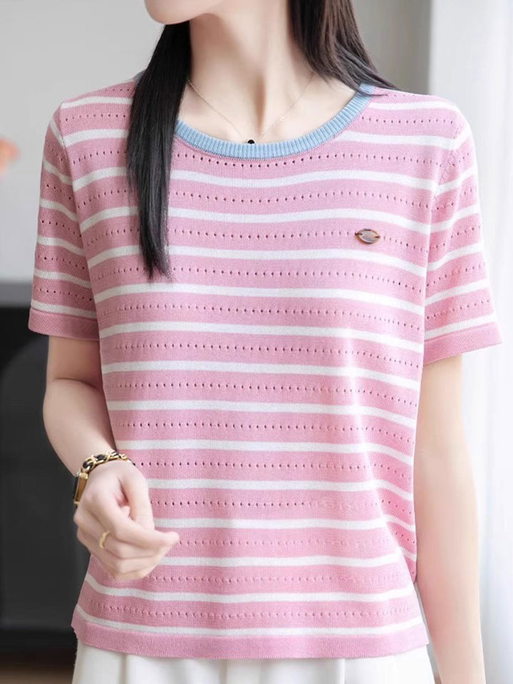 Rachel Casual Crew Neck Striped Knitted Top