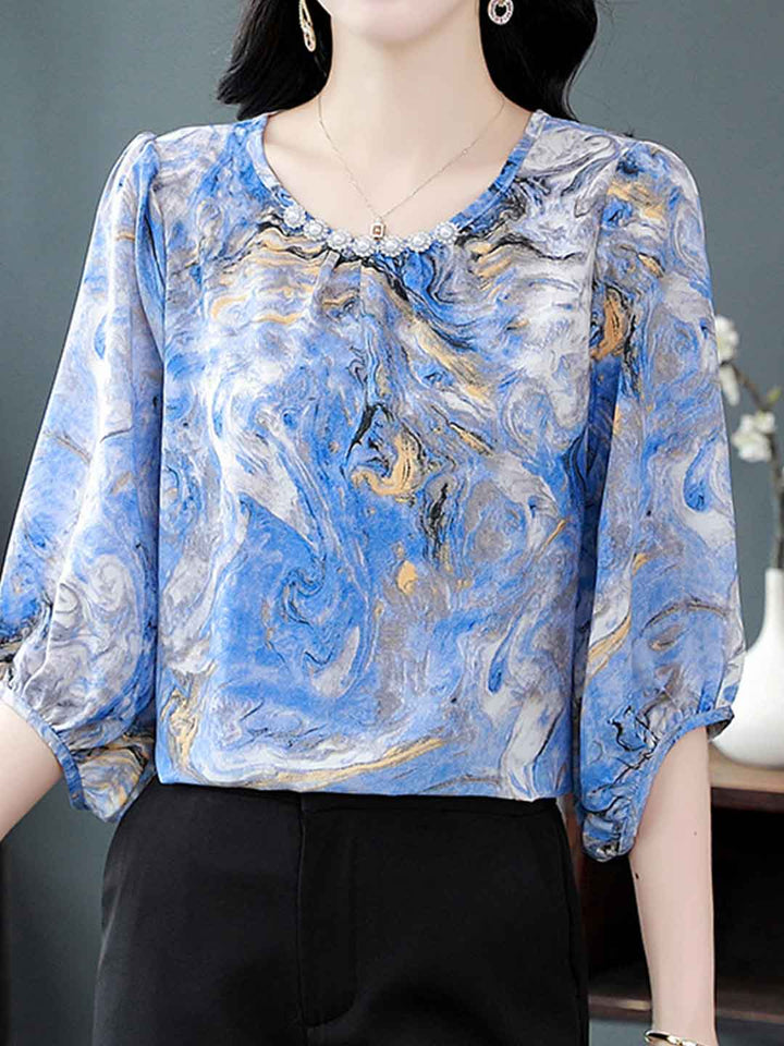 Genesis Vintage Crew Neck Beaded Chiffon Top