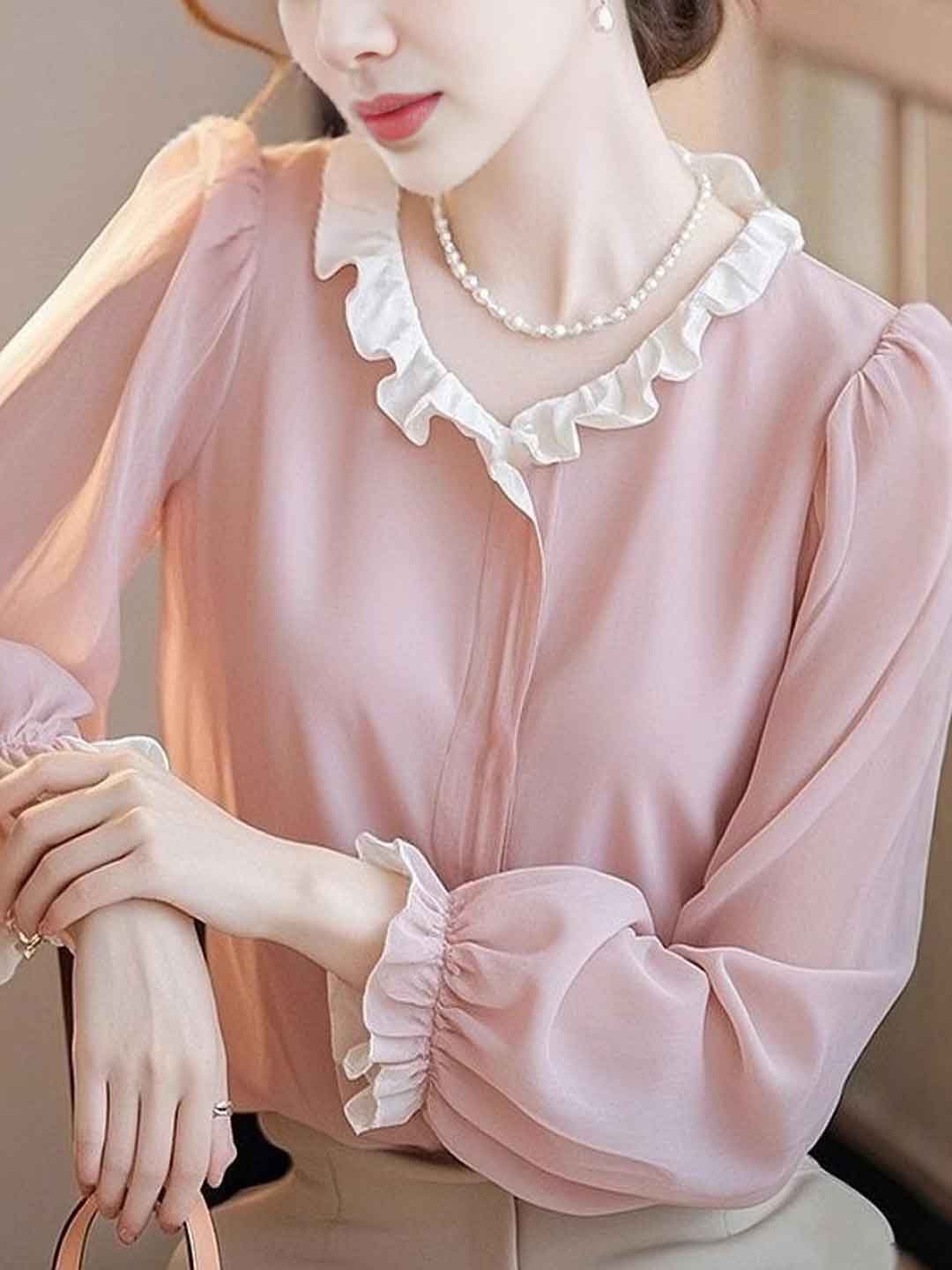 Emily Chic Auricular Collar Solid Color Top