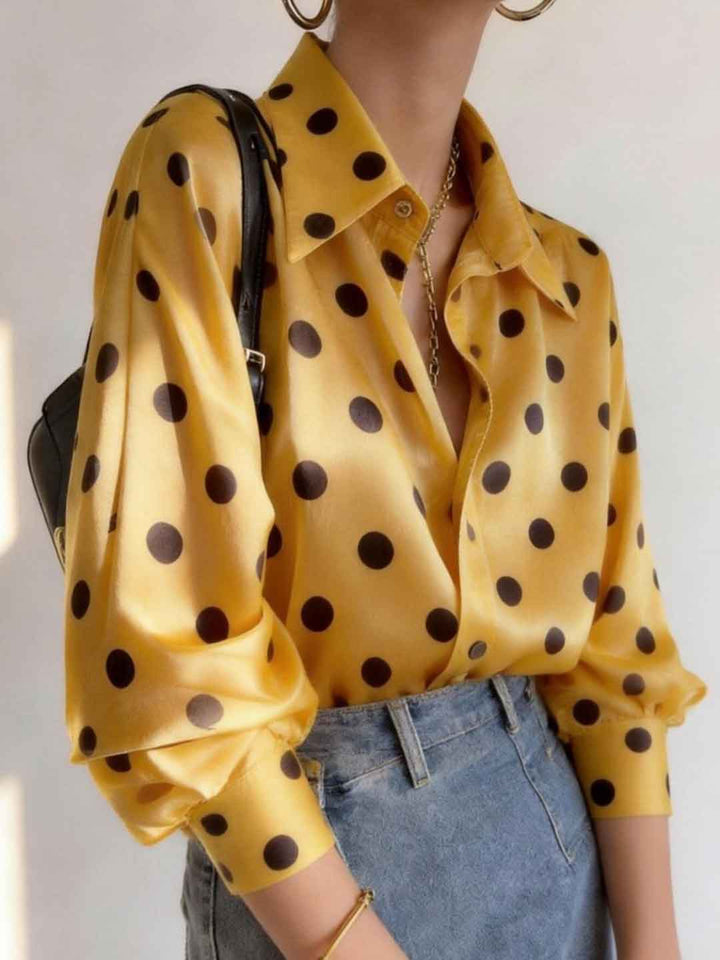 Mia Daily Lapel Polka Dot Printed Shirt