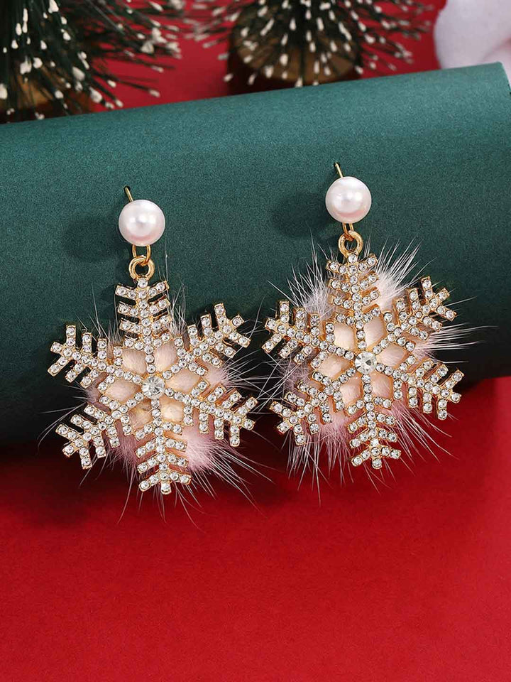 Christmas Plush Snowflake Pearl Earrings