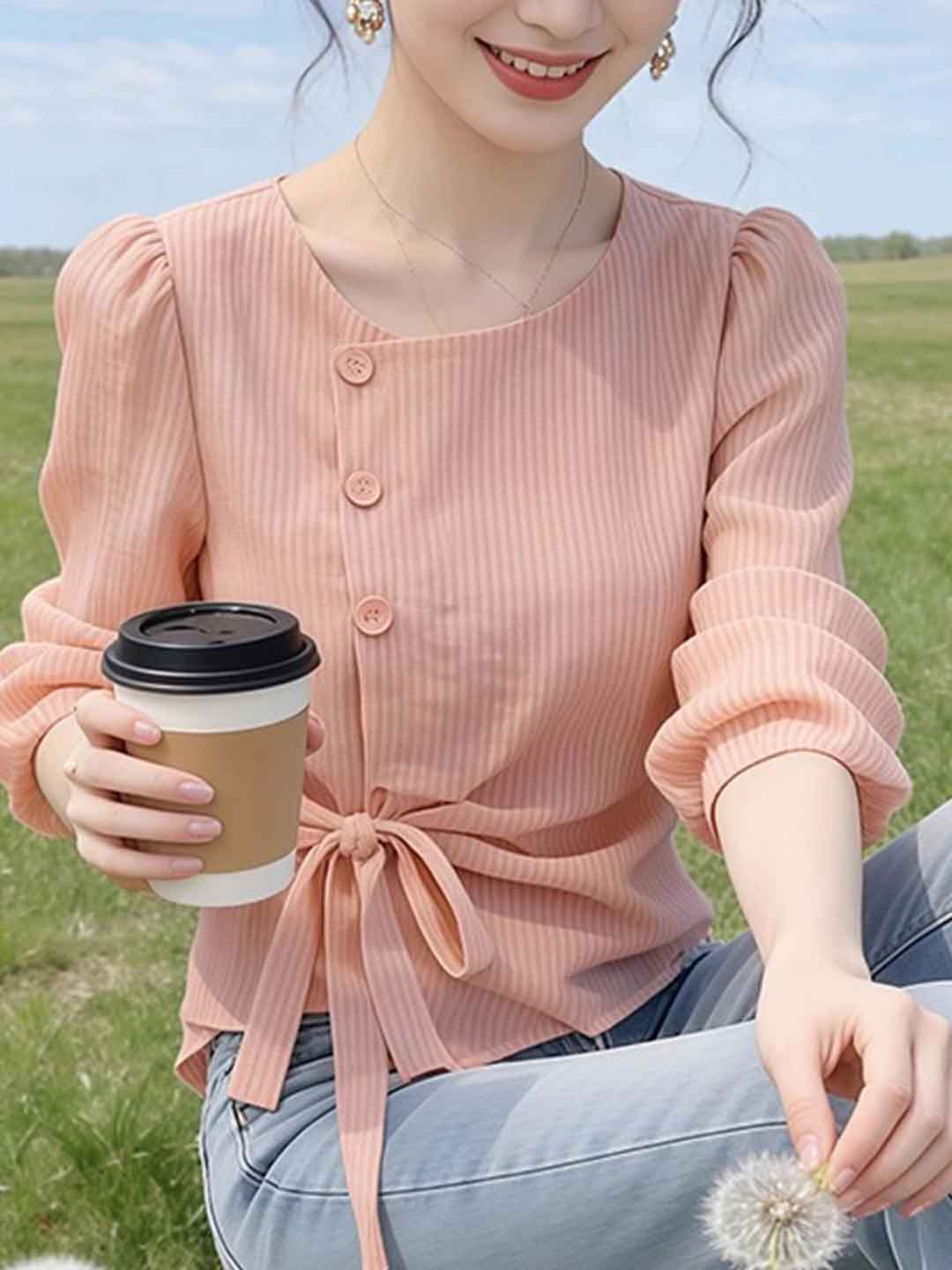 Anna Classic Crew Neck Waisted Tie Top