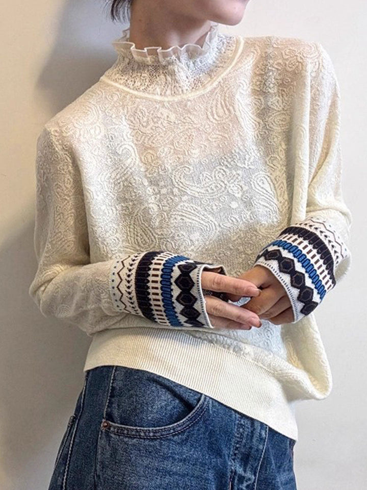 Peyton Retro Auricular Lace Embroidered Jacquard Top