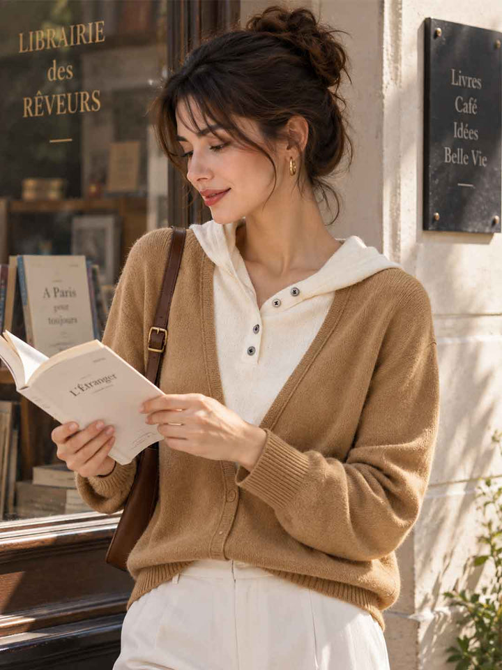 Ava Casual Hooded Knitted Sweater-Black
