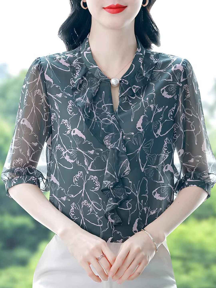 Taylor Loose Ruffle Printed Chiffon Top