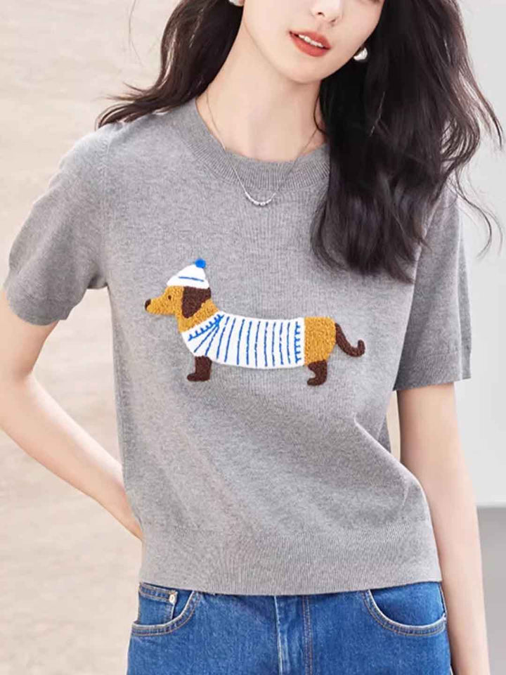 Destiny Casual Crew Neck Embroidered Knitted Top