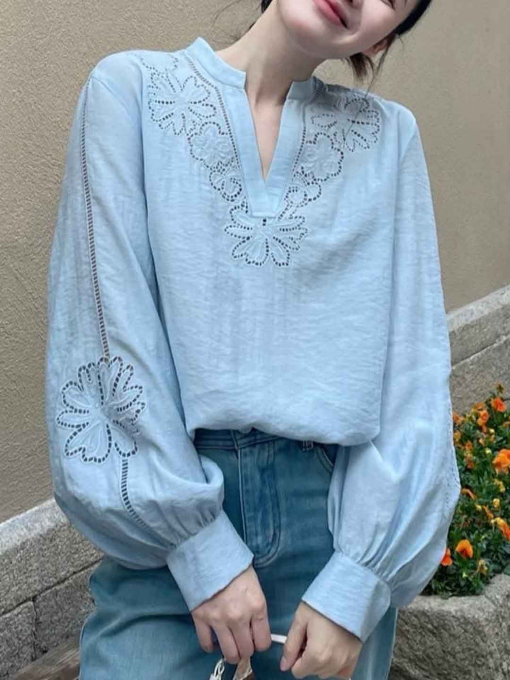 Hailey Loose V-Neck Hollowed Top