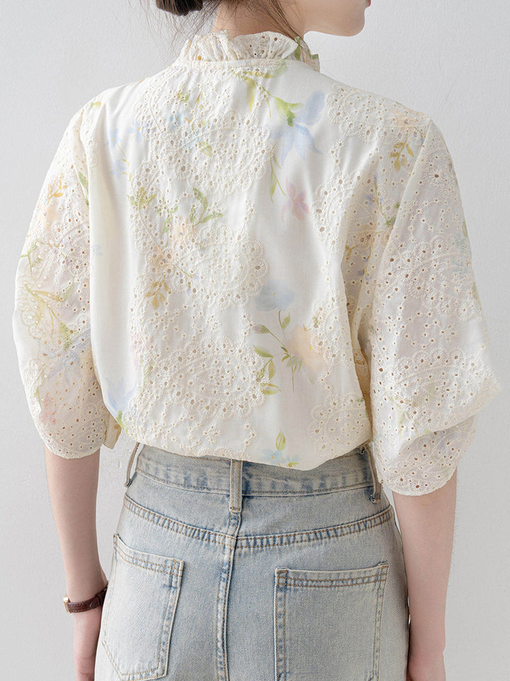 Chloe Chic V-Neck Hollowed Floral Top