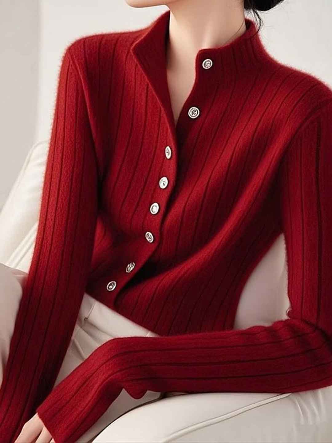 Madison Daily Stand Collar Solid Color Knitted Cardigan