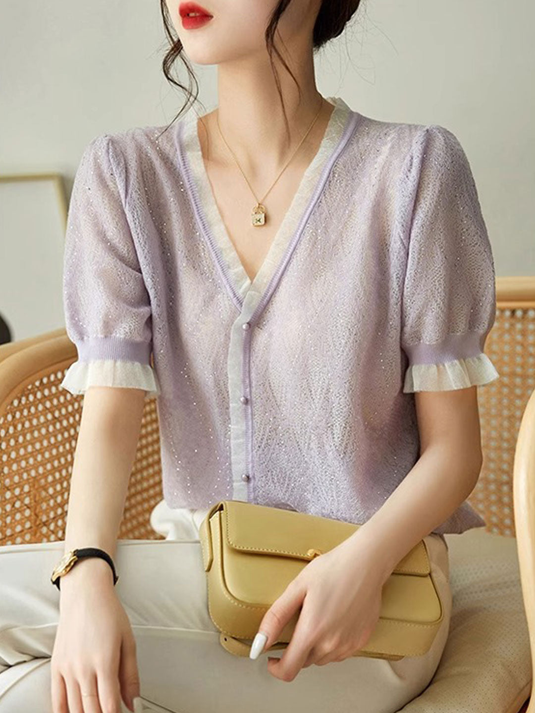 Kayla Elegant V-neck Auricular Knitted Sweater