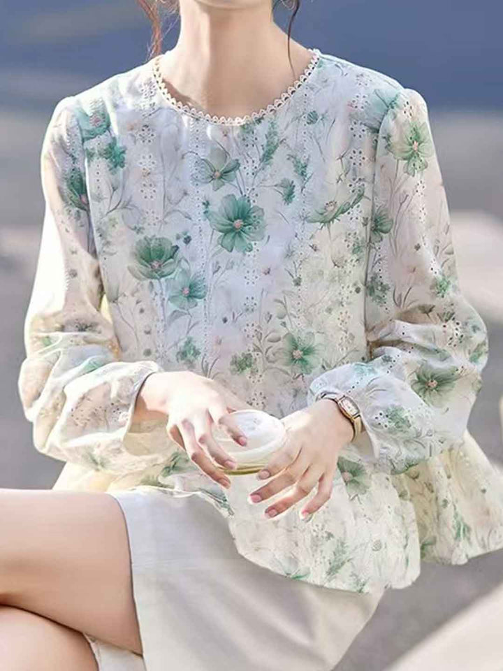 Zoe Elegant Crew Neck Embroidered Blouse