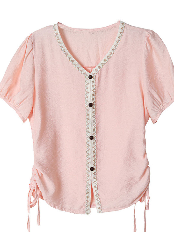 Camila Elegant V-Neck Solid Color Top