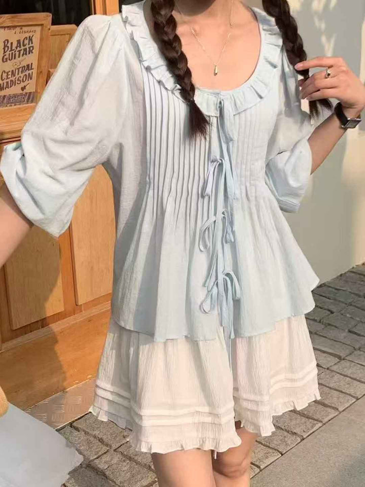Emma Chic Doll Collar Ruffled Bow Top