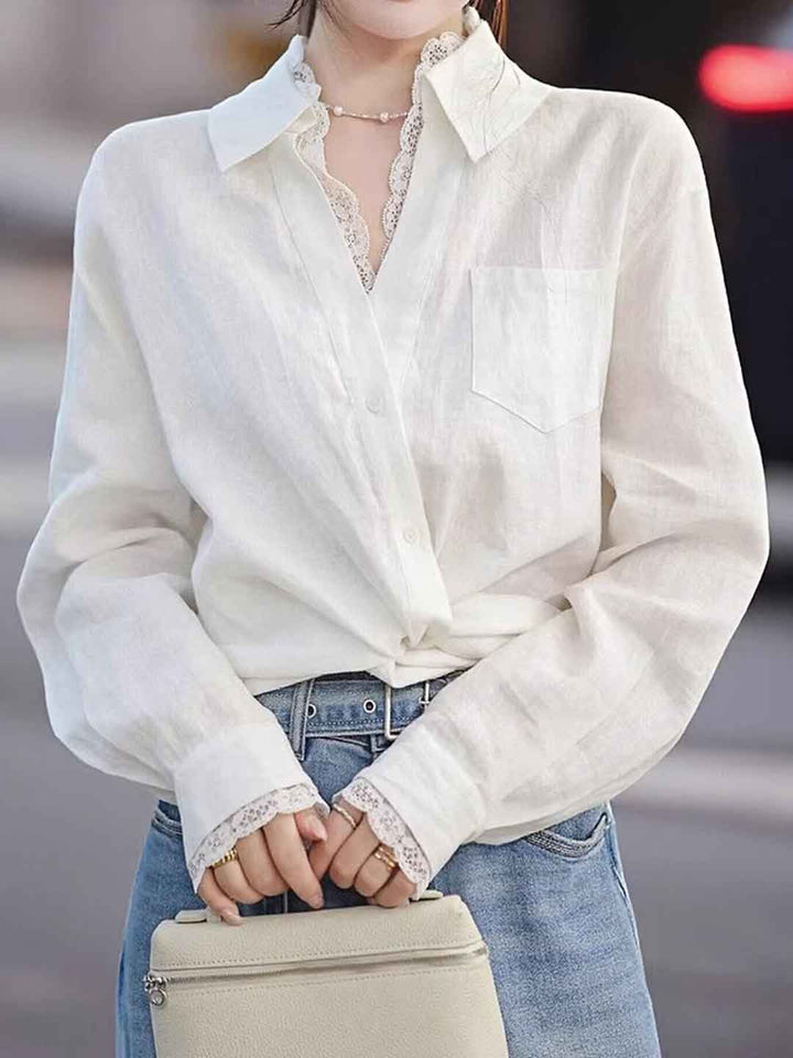 Lily Loose V-Neck Lace Trimmed Top