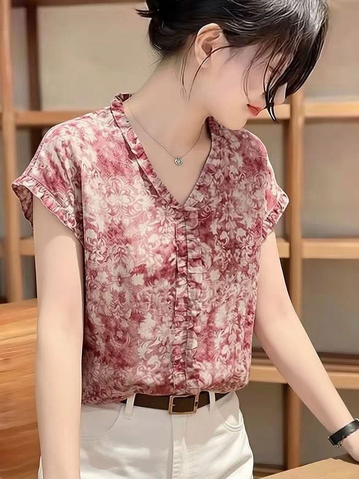 Mia Casual V-Neck Printed Blouse