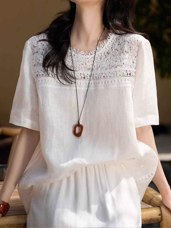Anna Retro Crew Neck Lace Top
