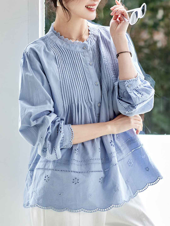 Madison Daily Crew Neck Crochet Accordion Pleated Top