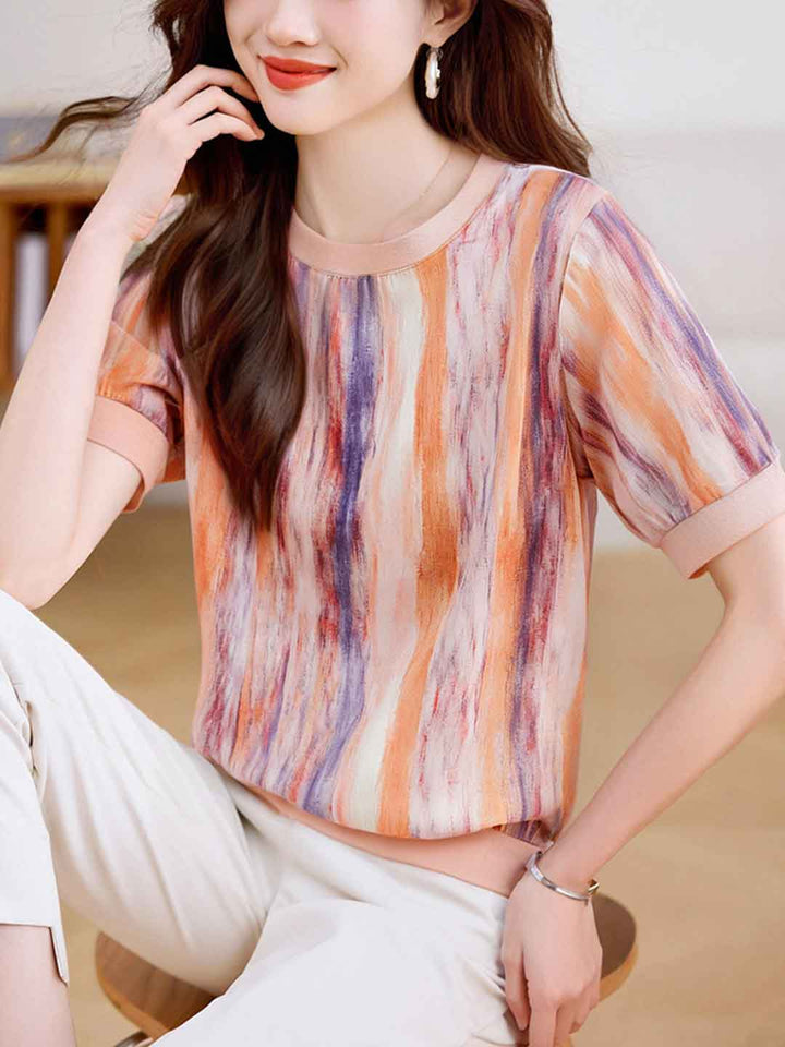 Lillian Loose Crew Neck Printed Colorful Top