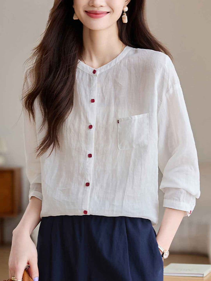 Katelyn Loose Crew Neck Solid Color Ramie Top