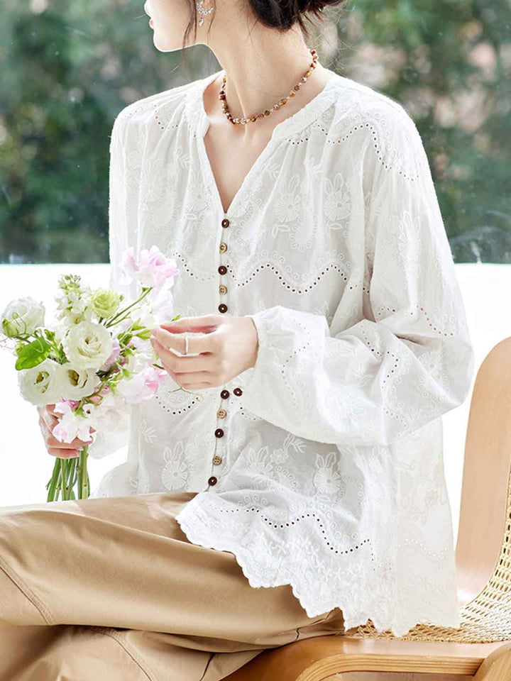 Ava Loose V-Neck Embroidered Top