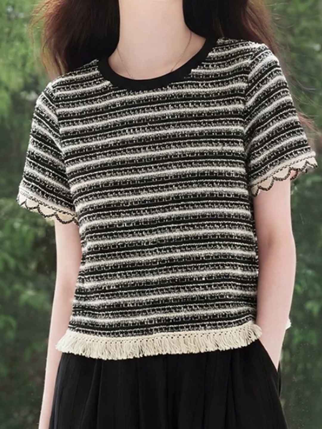 Hannah Classic Crew Neck Striped Knitted Top